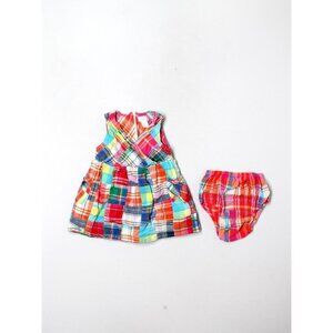 Baby Girl E Land Madras Plaid Pink Green Red Spring Summer Dress Size 12 Months